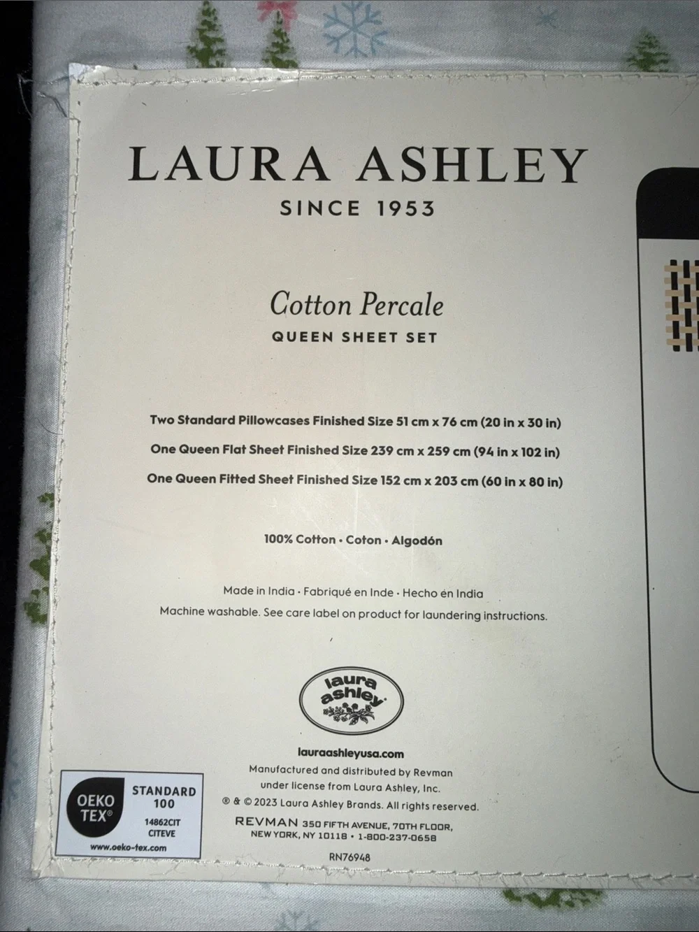 NEW Laura Ashley White CHRISTMAS Tree PINK BOW Print 4 PIECE QUEEN Sheet Set